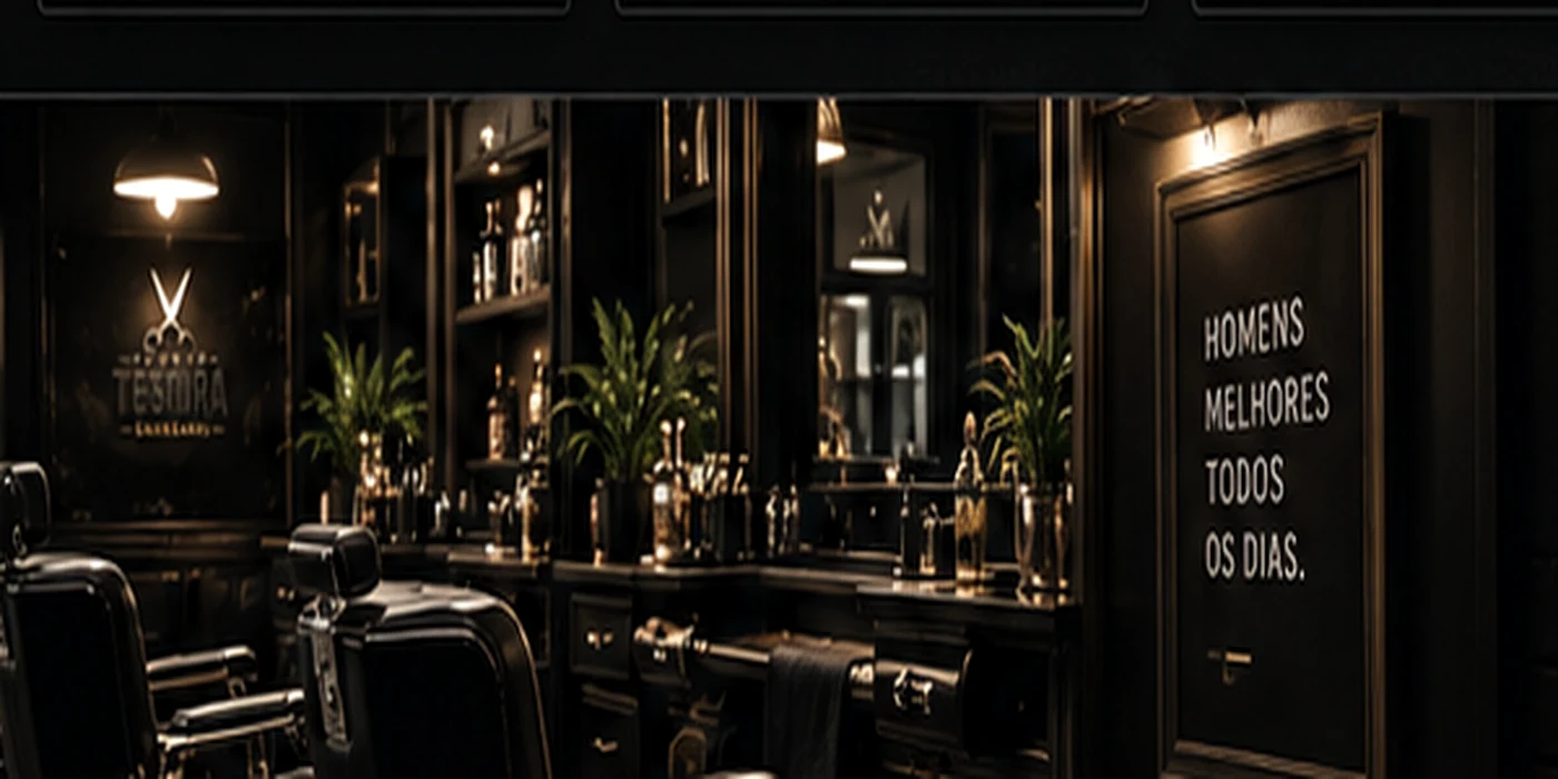 Interior sofisticado da Studio Tesoura Barbearia