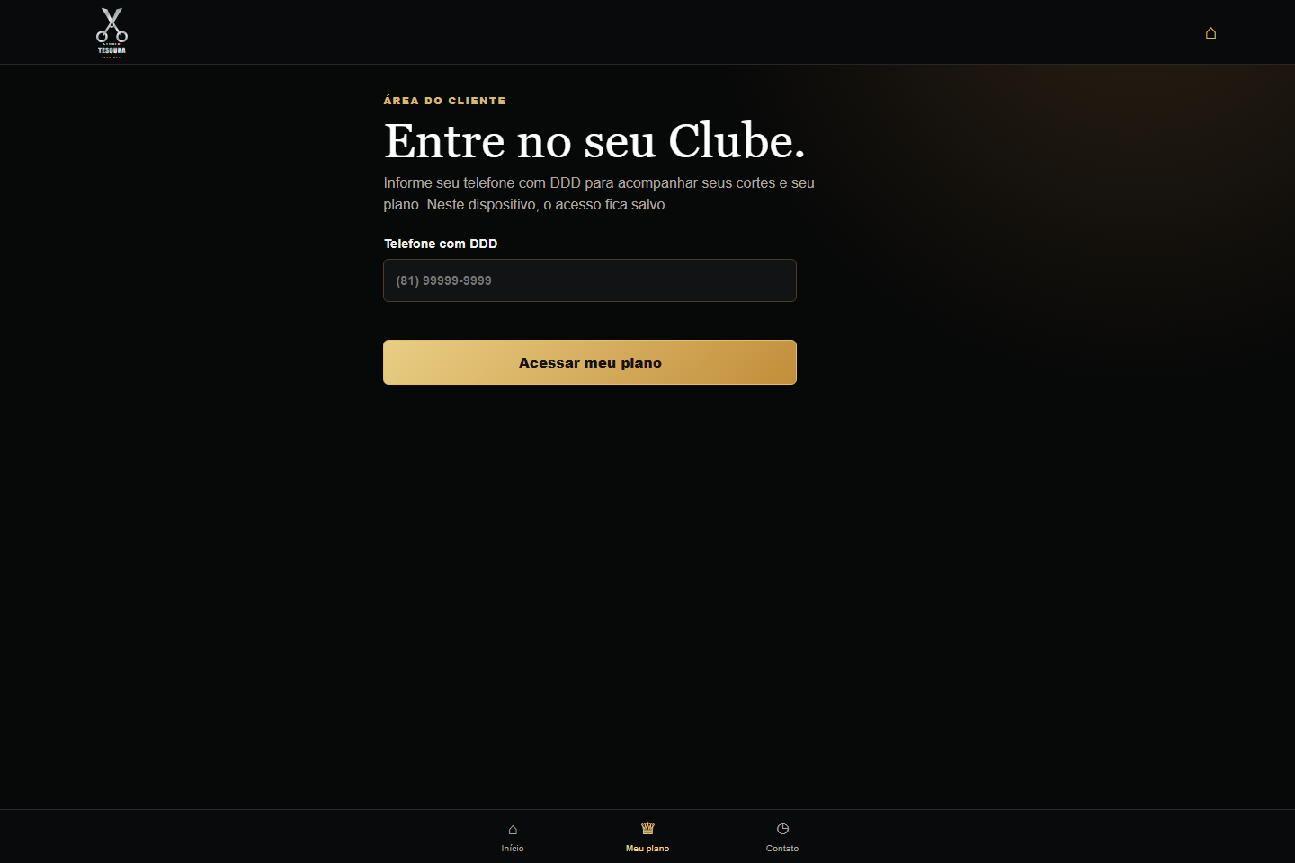 Tela real de acesso à área do cliente em computador